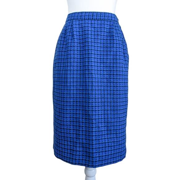 PENDLETON Vintage Blue Black Plaid Velvet Collared Wool Blazer Skirt Set Size 6 - Picture 10 of 16